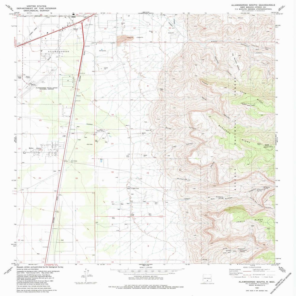 YellowMaps Alamogordo South NM topo map, 1:24000 Scale, 7.5 X 7.5 Minute, Historical, 1981, Updated 1984, 27 x 22 in - Polypropylene