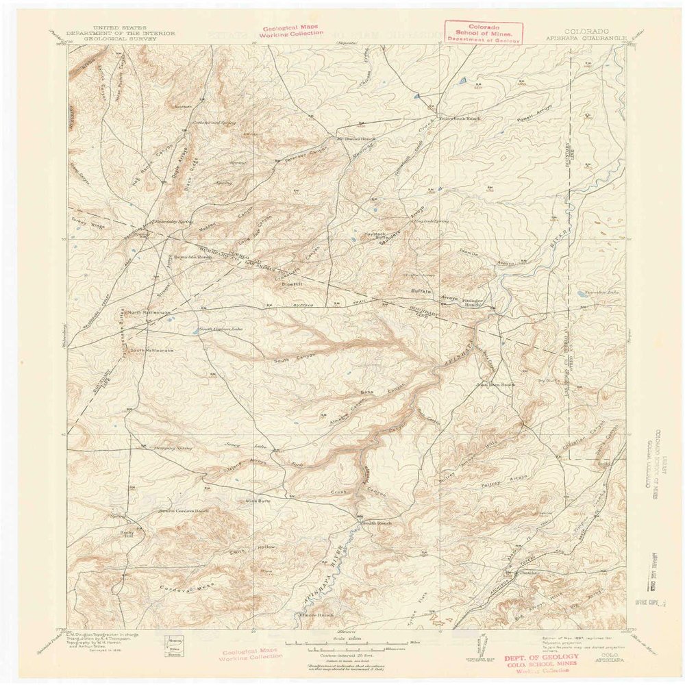 YellowMaps Apishapa CO topo map, 1:125000 Scale, 30 X 30 Minute, Historical, 1897, Updated 1941, 20.5 x 17 in - Tyvek