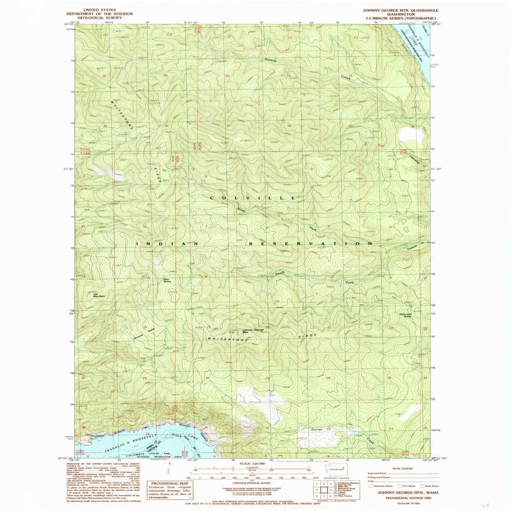 YellowMaps Johnny George MTN WA topo map, 1:24000 Scale, 7.5 X 7.5 Minute, Historical, 1985, Updated 1985, 27 x 22.2 in - Polypropylene