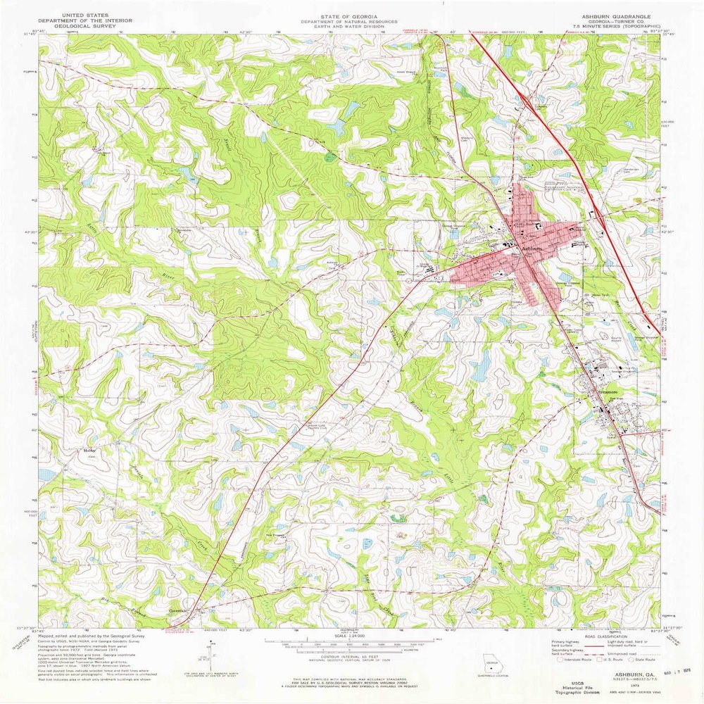 YellowMaps Ashburn GA topo map, 1:24000 Scale, 7.5 X 7.5 Minute, Historical, 1973, Updated 1976, 26.9 x 22 in - Polypropylene