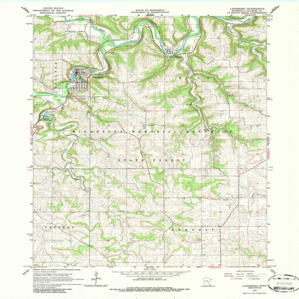 YellowMaps Lanesboro MN topo map, 1:24000 Scale, 7.5 X 7.5 Minute, Historical, 1965, Updated 1986, 27.2 x 21.1 in - Tyvek