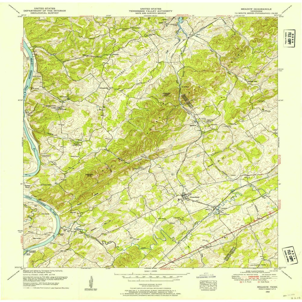 Meadow TN topo map, 1:24000 Scale, 7.5 X 7.5 Minute, Historical, 1952, Updated 1954, 27.3 x 22 in - Polypropylene