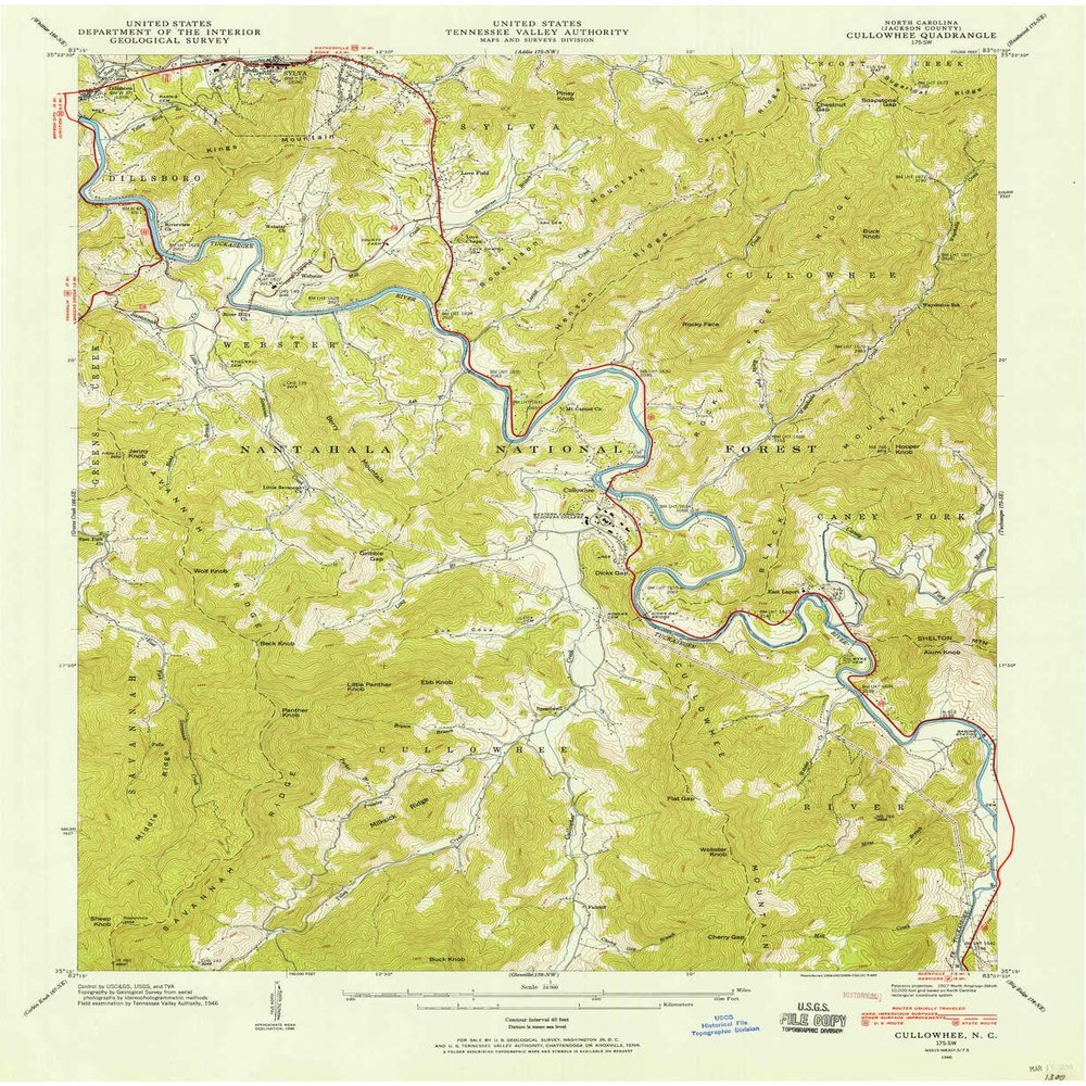 Cullowhee NC topo map, 1:24000 Scale, 7.5 X 7.5 Minute, Historical, 1946, Updated 1958, 27 x 22 in - Polypropylene