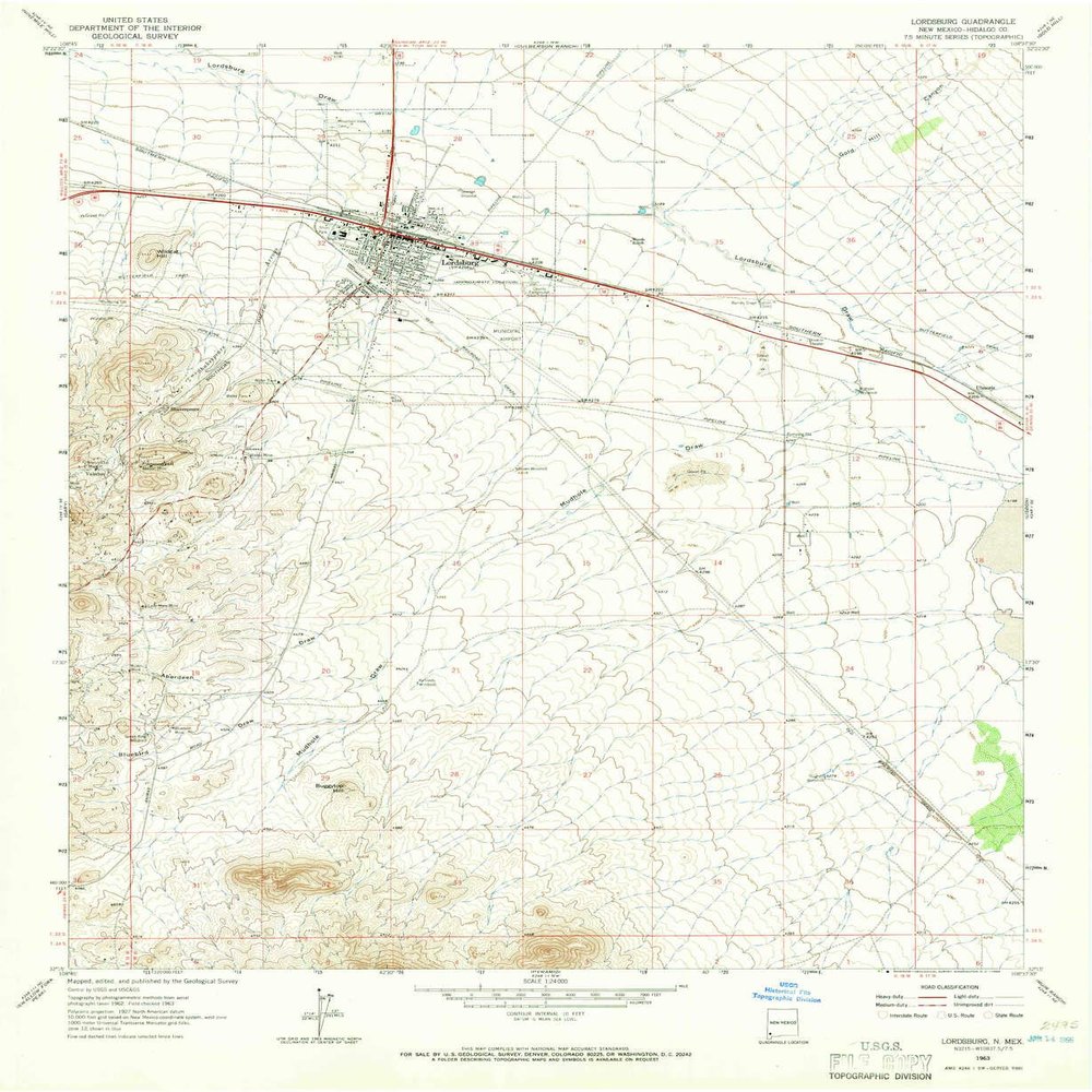 YellowMaps Lordsburg NM topo map, 1:24000 Scale, 7.5 X 7.5 Minute, Historical, 1963, Updated 1965, 27 x 22.1 in - Polypropylene