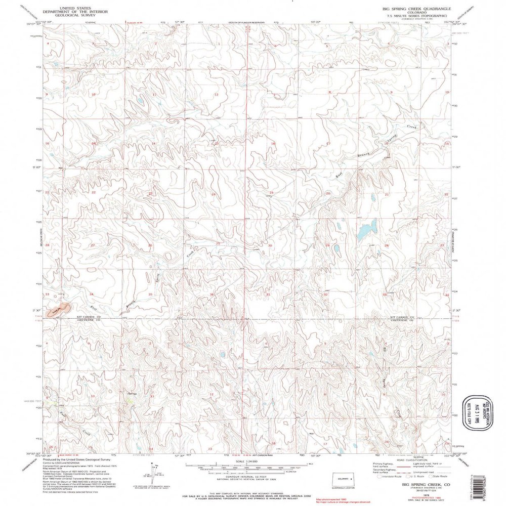 YellowMaps Big Spring Creek CO topo map, 1:24000 Scale, 7.5 X 7.5 Minute, Historical, 1979, Updated 1995, 26.7 x 21.9 in - Polypropylene