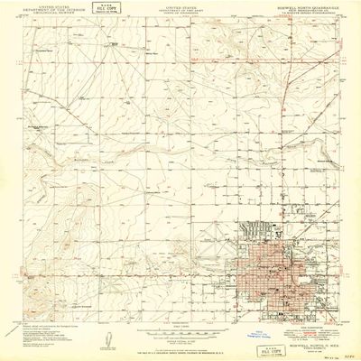 YellowMaps Roswell North NM topo map, 1:24000 Scale, 7.5 X 7.5 Minute, Historical, 1949, 26.9 x 21.8 in - Tyvek