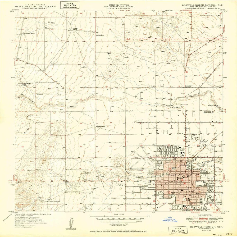 YellowMaps Roswell North NM topo map, 1:24000 Scale, 7.5 X 7.5 Minute, Historical, 1949, 26.9 x 21.8 in - Tyvek