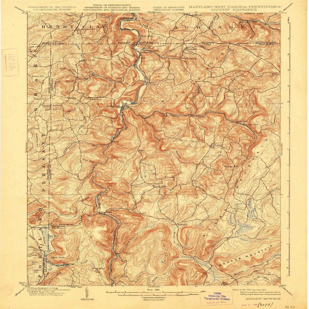 YellowMaps Accident MD topo map, 1:62500 Scale, 15 X 15 Minute, Historical, 1900, Updated 1927, 19.8 x 16.5 in - Tyvek