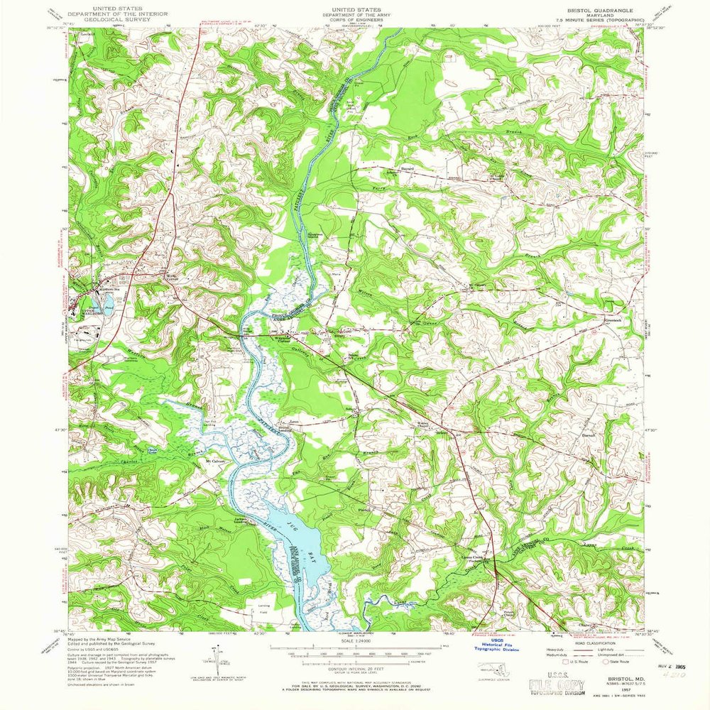 YellowMaps Bristol MD topo map, 1:24000 Scale, 7.5 X 7.5 Minute, Historical, 1957, Updated 1965, 26.8 x 22 in - Tyvek