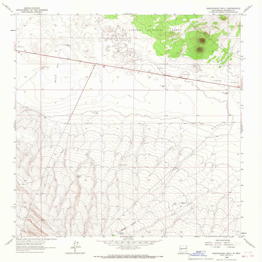 Arrowhead Well NM topo map, 1:24000 Scale, 7.5 X 7.5 Minute, Historical, 1964, 27 x 22.1 in - Polypropylene
