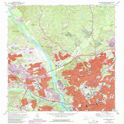 YellowMaps Columbia North SC topo map, 1:24000 Scale, 7.5 X 7.5 Minute, Historical, 1972, Updated 1990, 26.7 x 22 in - Tyvek