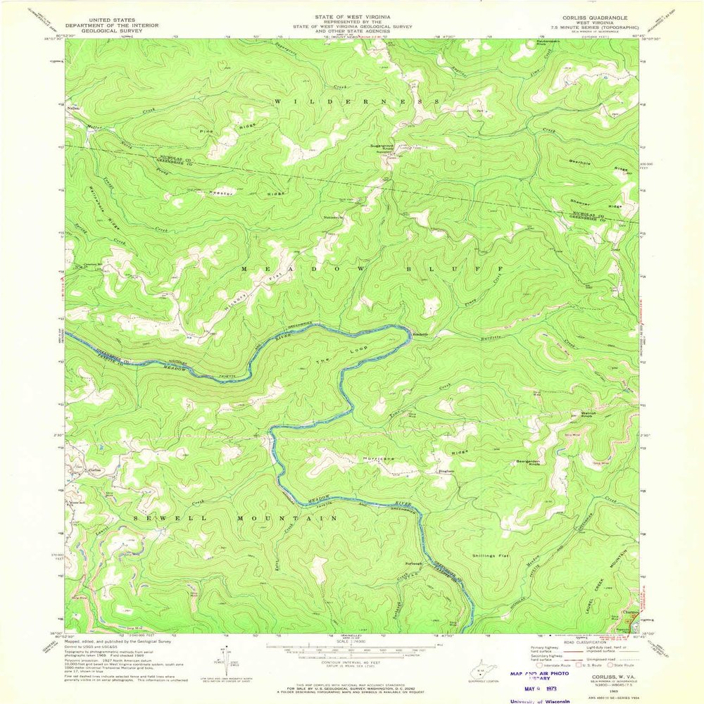 YellowMaps Corliss WV topo map, 1:24000 Scale, 7.5 X 7.5 Minute, Historical, 1969, Updated 1973, 26.9 x 22.1 in - Tyvek