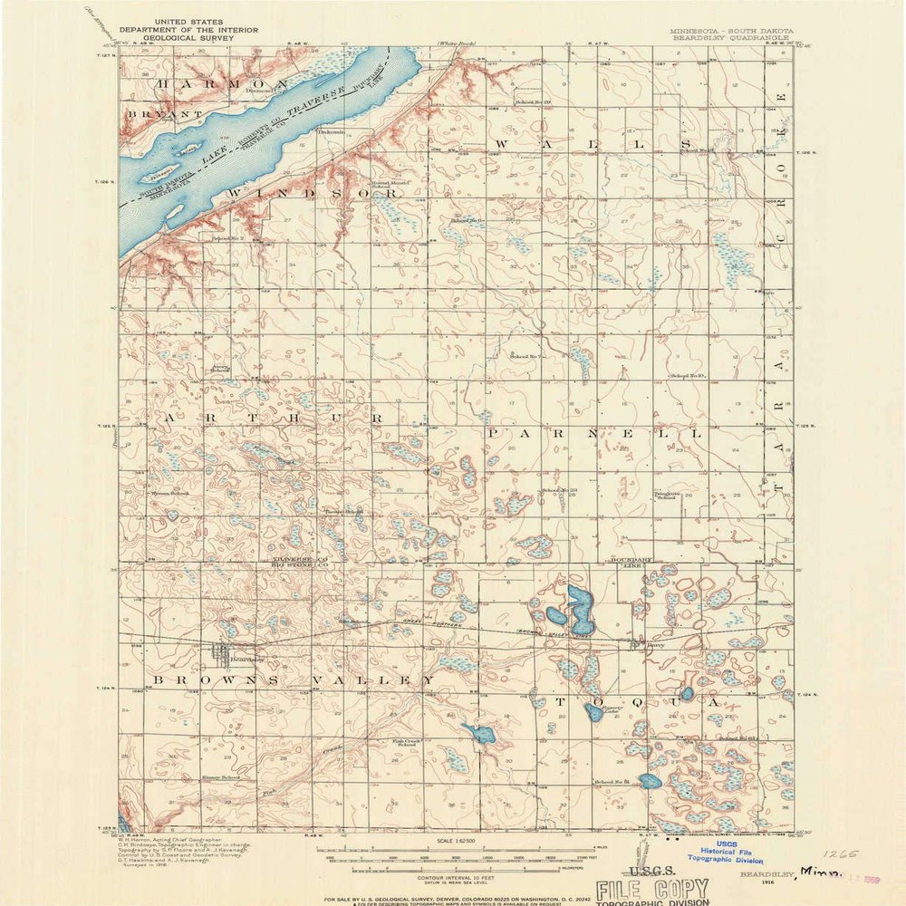 YellowMaps Beardsley MN topo map, 1:62500 Scale, 15 X 15 Minute, Historical, 1916, Updated 1968, 20.2 x 16.5 in - Tyvek