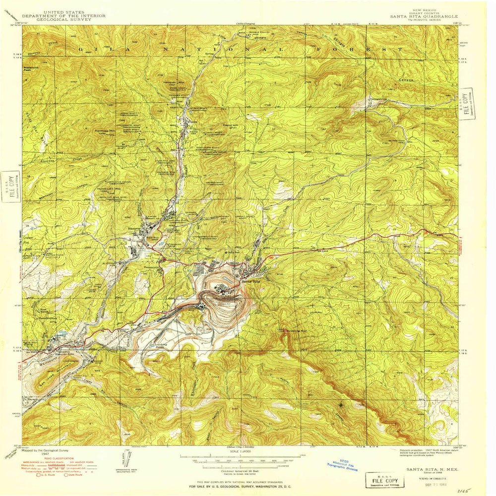 YellowMaps Santa Rita NM topo map, 1:24000 Scale, 7.5 X 7.5 Minute, Historical, 1948, 26.8 x 21.8 in - Polypropylene