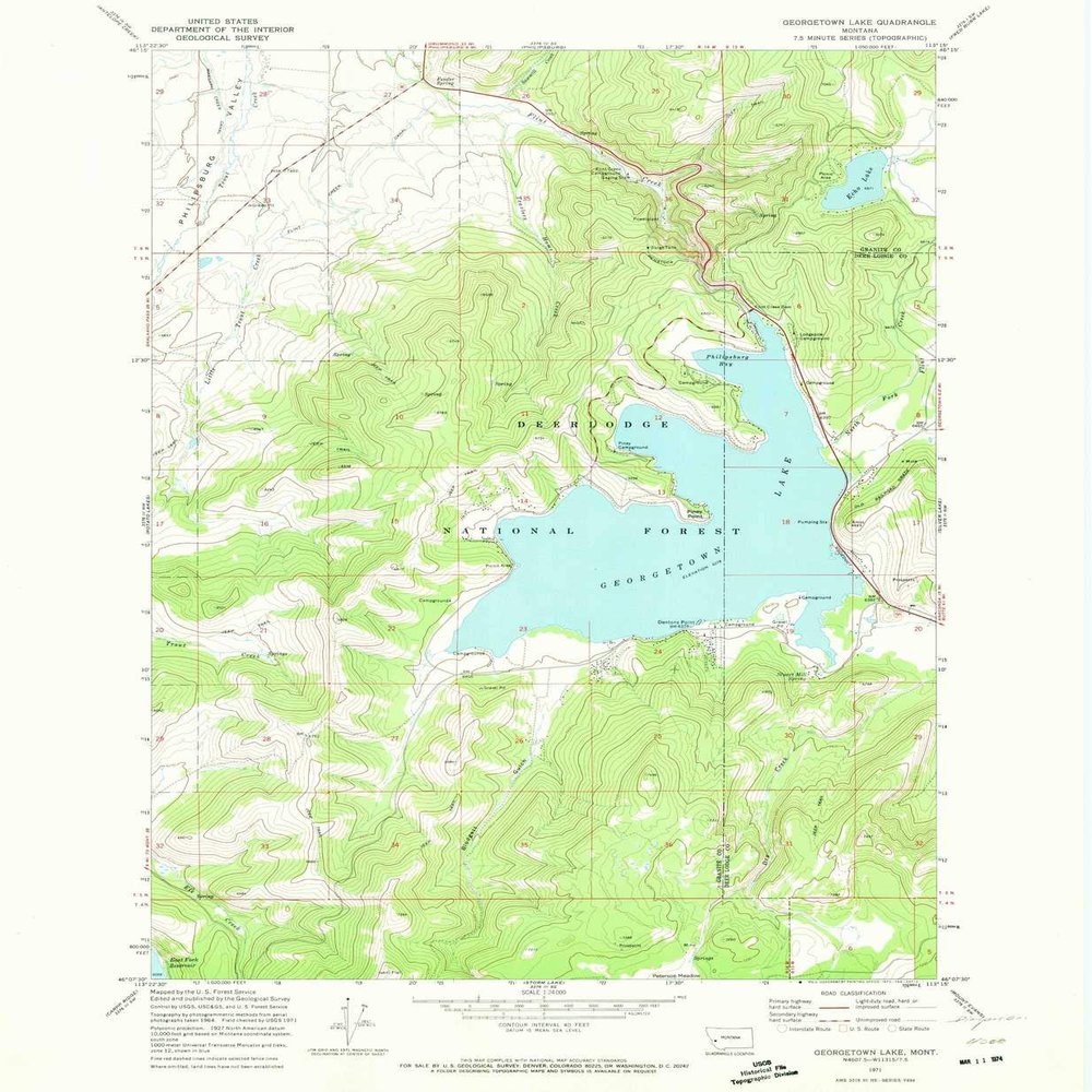 YellowMaps Georgetown Lake MT topo map, 1:24000 Scale, 7.5 X 7.5 Minute, Historical, 1971, Updated 1973, 26.8 x 22 in - Polypropylene
