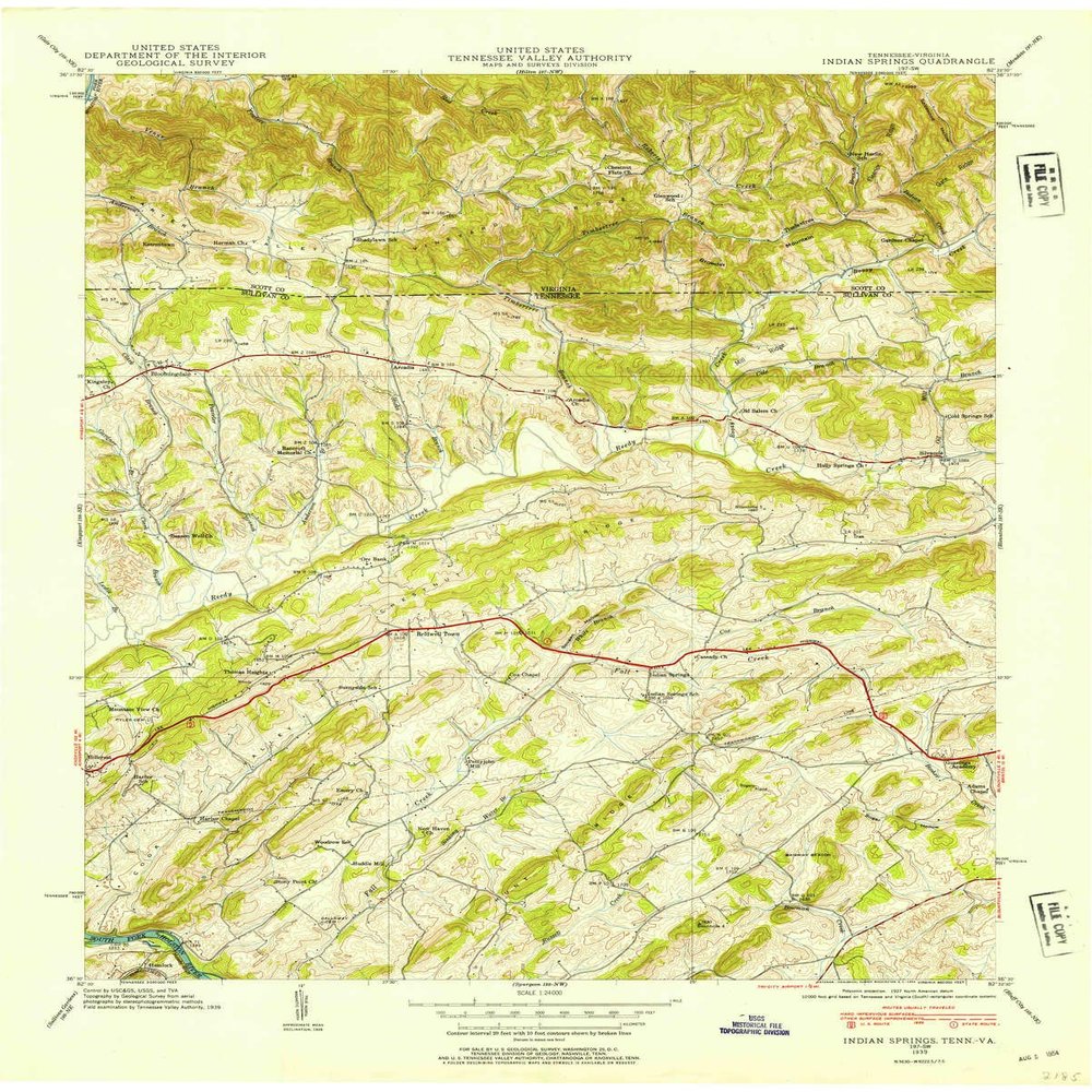 YellowMaps Indian Springs TN topo map, 1:24000 Scale, 7.5 X 7.5 Minute, Historical, 1939, Updated 1954, 27.4 x 22 in - Polypropylene