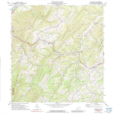YellowMaps Augusta WV topo map, 1:24000 Scale, 7.5 X 7.5 Minute, Historical, 1973, Updated 1988, 26.7 x 21.9 in - Polypropylene