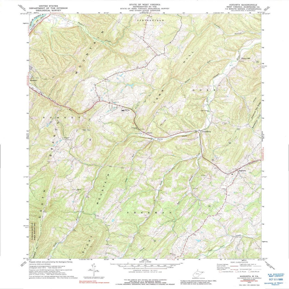 YellowMaps Augusta WV topo map, 1:24000 Scale, 7.5 X 7.5 Minute, Historical, 1973, Updated 1988, 26.7 x 21.9 in - Polypropylene