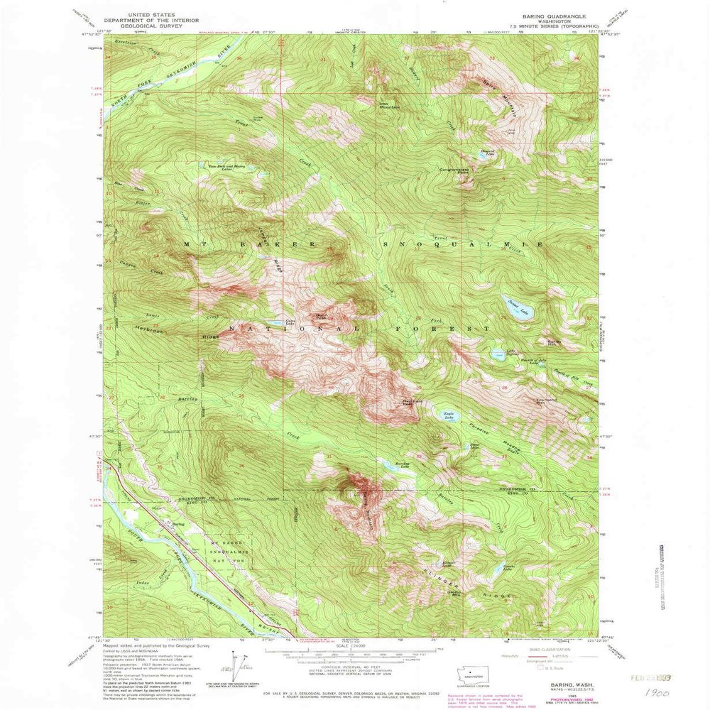 YellowMaps Baring WA topo map, 1:24000 Scale, 7.5 X 7.5 Minute, Historical, 1965, Updated 1982, 26.8 x 22 in - Polypropylene