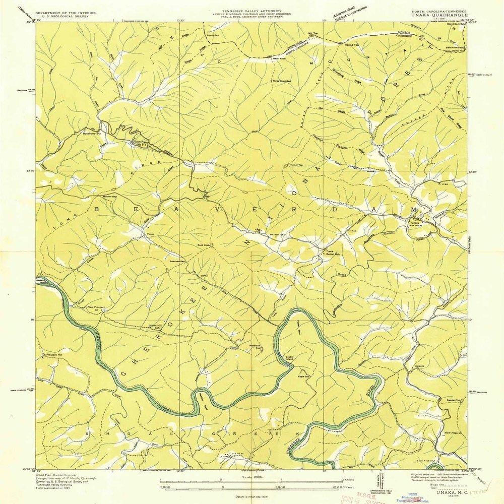YellowMaps Unaka NC topo map, 1:24000 Scale, 7.5 X 7.5 Minute, Historical, 1934, 25.6 x 21.8 in - Polypropylene