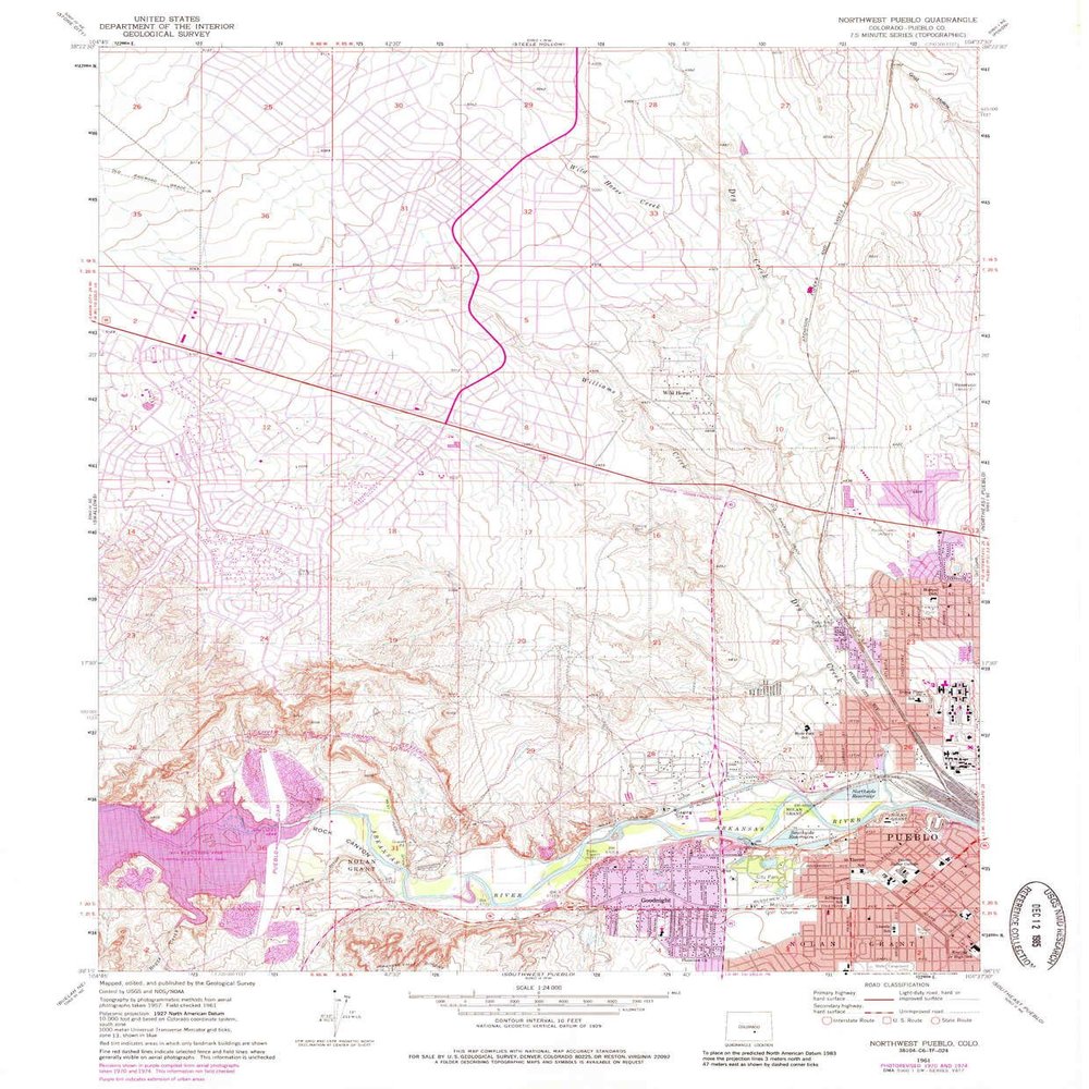 Northwest Pueblo CO topo map, 1:24000 Scale, 7.5 X 7.5 Minute, Historical, 1961, Updated 1985, 26.8 x 22.2 in - Tyvek