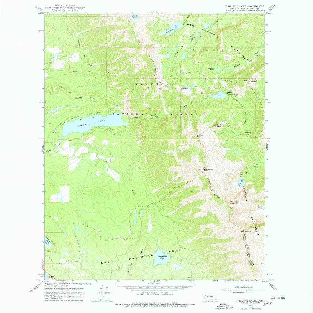 YellowMaps Holland Lake MT topo map, 1:24000 Scale, 7.5 X 7.5 Minute, Historical, 1965, Updated 1978, 26.8 x 22 in - Polypropylene