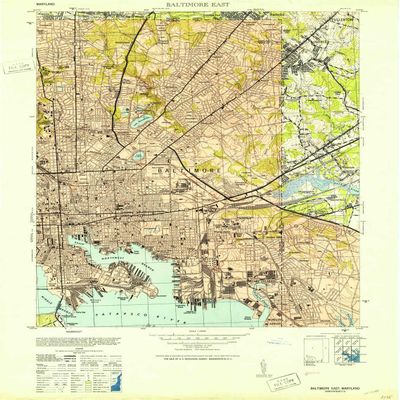 YellowMaps Baltimore East MD topo map, 1:24000 Scale, 7.5 X 7.5 Minute, Historical, 1953, 28.9 x 21.9 in - Polypropylene