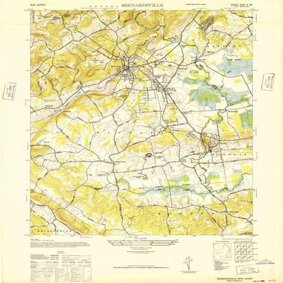 YellowMaps Bernardsville NJ topo map, 1:24000 Scale, 7.5 X 7.5 Minute, Historical, 1947, 28.7 x 22.1 in - Tyvek