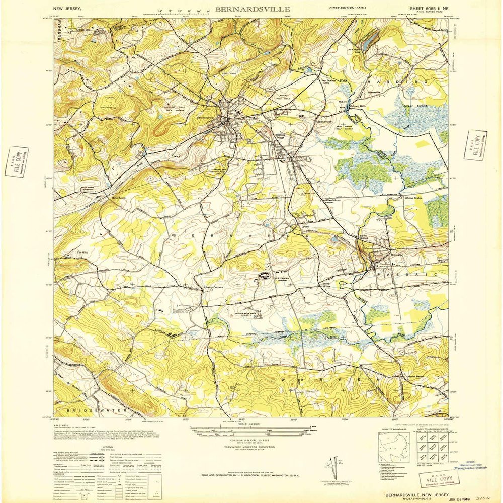 YellowMaps Bernardsville NJ topo map, 1:24000 Scale, 7.5 X 7.5 Minute, Historical, 1947, 28.7 x 22.1 in - Tyvek