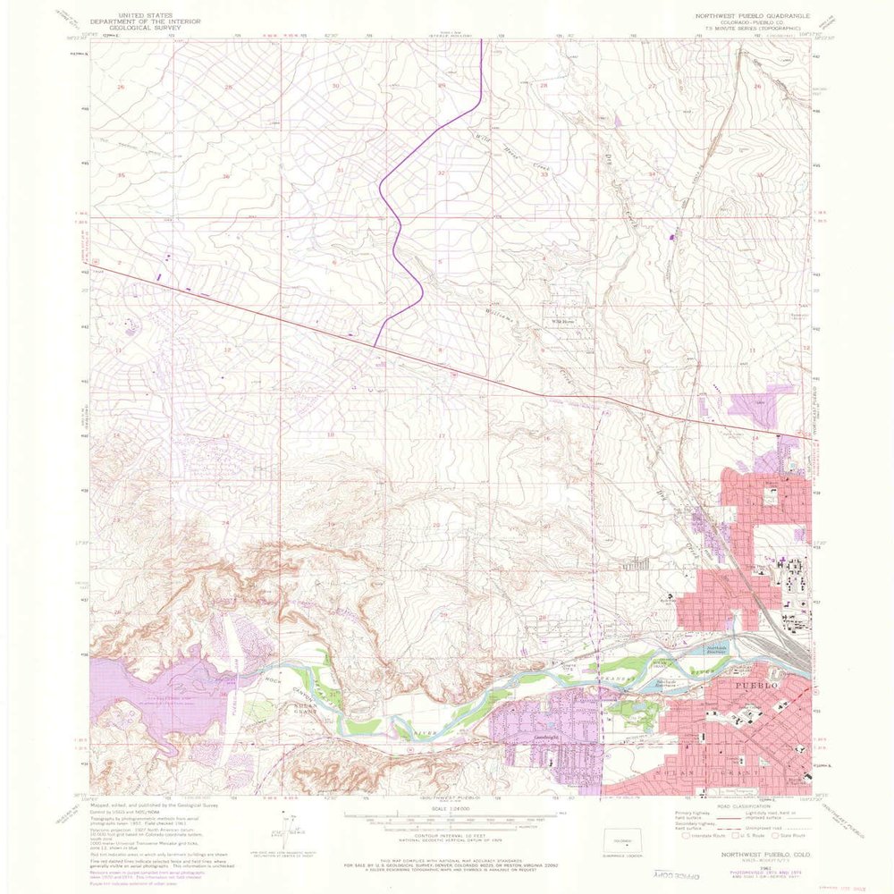 Northwest Pueblo CO topo map, 1:24000 Scale, 7.5 X 7.5 Minute, Historical, 1961, Updated 1976, 26.9 x 22.2 in - Polypropylene