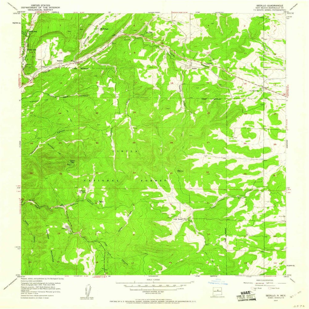 Sedillo NM topo map, 1:24000 Scale, 7.5 X 7.5 Minute, Historical, 1954, Updated 1960, 26.9 x 21.8 in - Tyvek