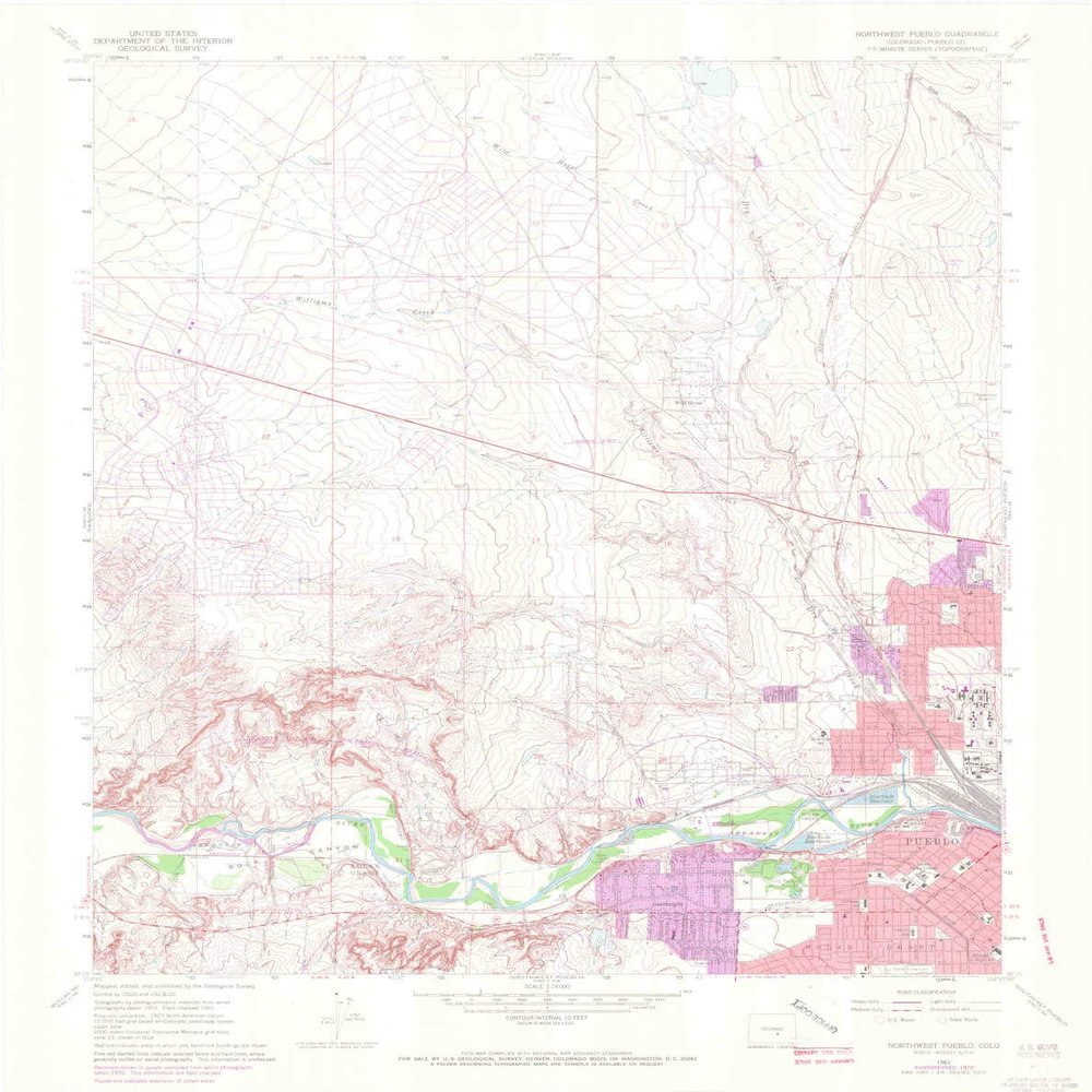 Northwest Pueblo CO topo map, 1:24000 Scale, 7.5 X 7.5 Minute, Historical, 1961, Updated 1972, 27.2 x 21.6 in - Polypropylene