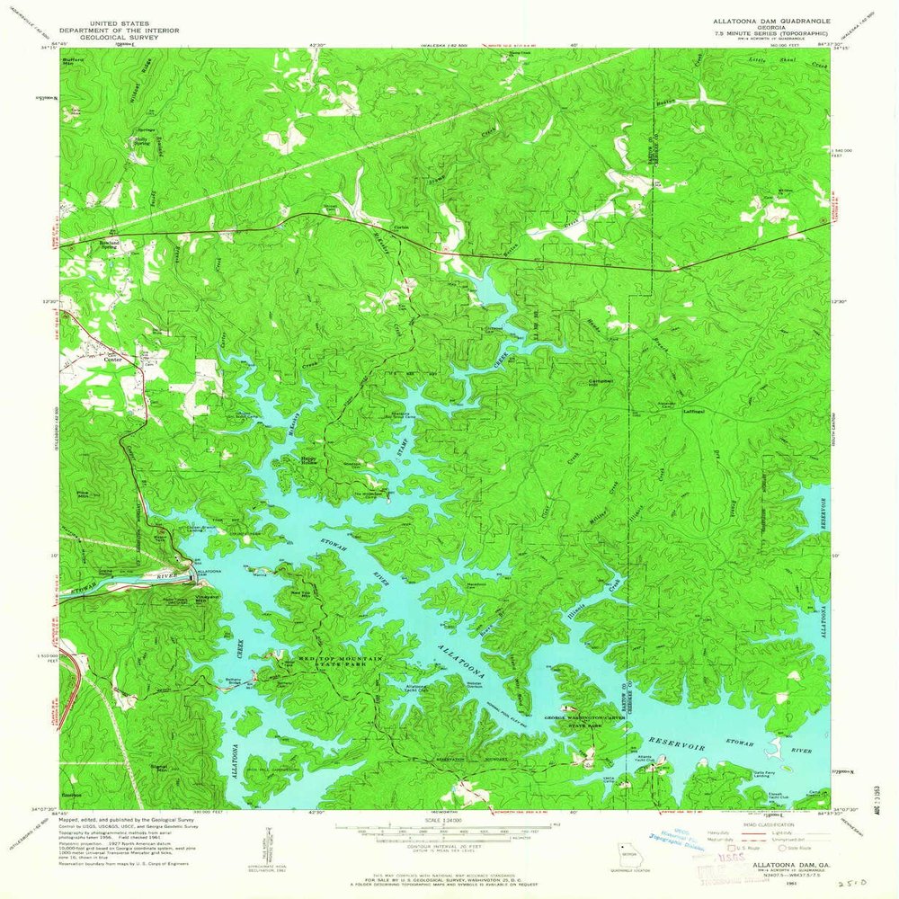 YellowMaps Allatoona Dam GA topo map, 1:24000 Scale, 7.5 X 7.5 Minute, Historical, 1961, Updated 1963, 26.8 x 22 in - Tyvek
