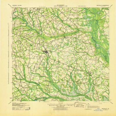 YellowMaps Brooklet GA topo map, 1:62500 Scale, 15 X 15 Minute, Historical, 1943, 21.7 x 17.8 in - Polypropylene