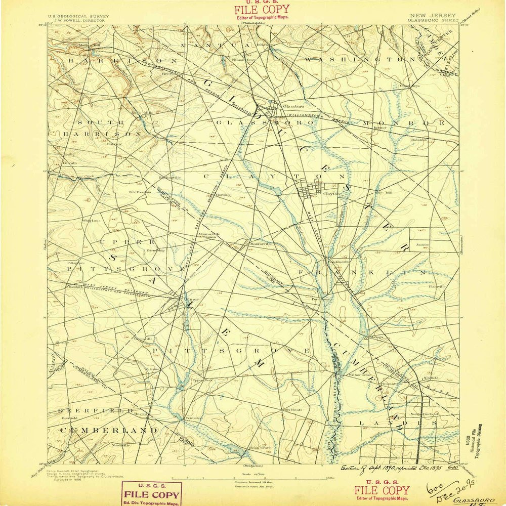 YellowMaps Glassboro NJ topo map, 1:62500 Scale, 15 X 15 Minute, Historical, 1890, Updated 1895, 20.2 x 16.7 in - Polypropylene