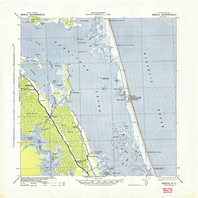 YellowMaps Barco NC topo map, 1:62500 Scale, 15 X 15 Minute, Historical, 1940, 22 x 18 in - Polypropylene