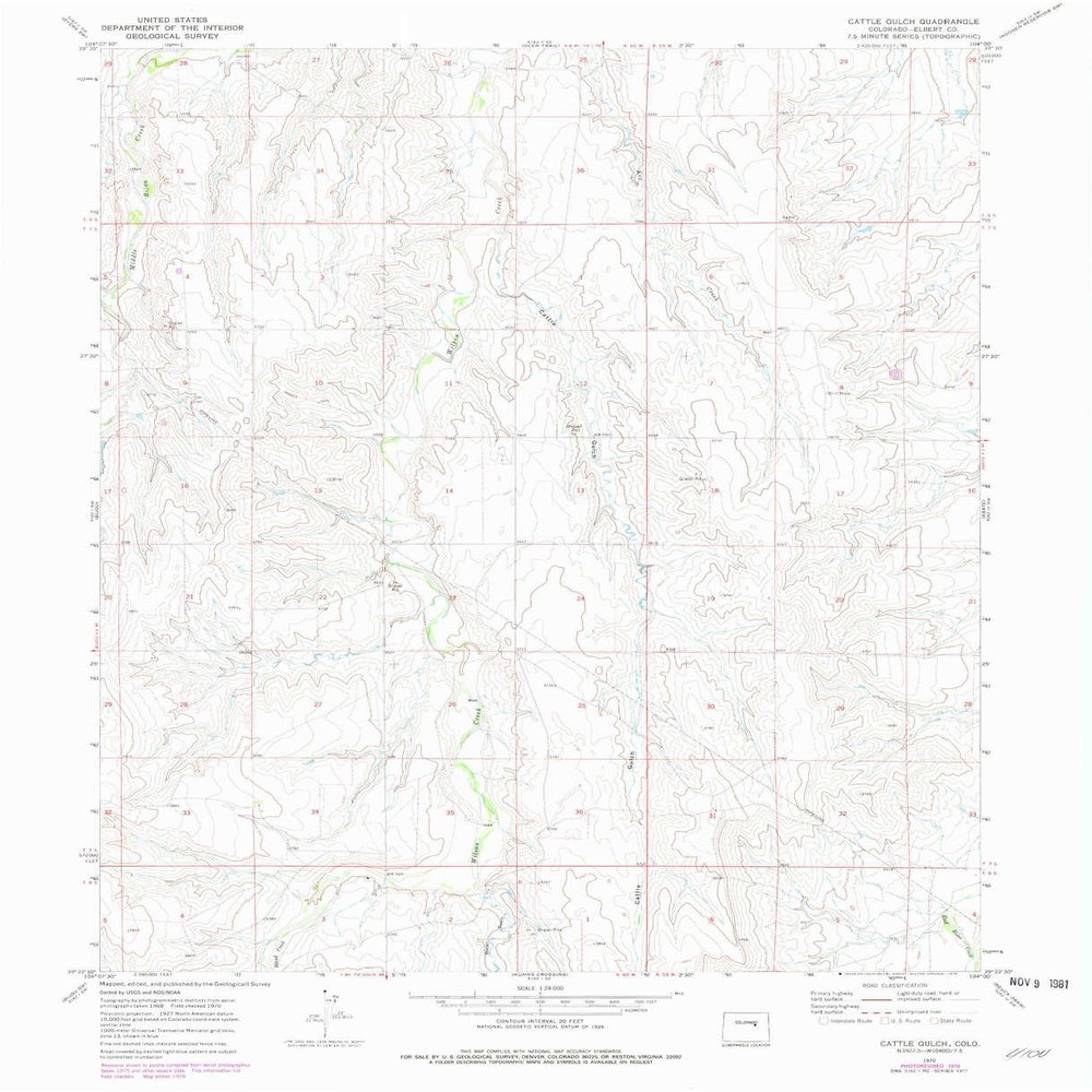 YellowMaps Cattle Gulch CO topo map, 1:24000 Scale, 7.5 X 7.5 Minute, Historical, 1970, Updated 1979, 26.9 x 21.9 in - Polypropylene