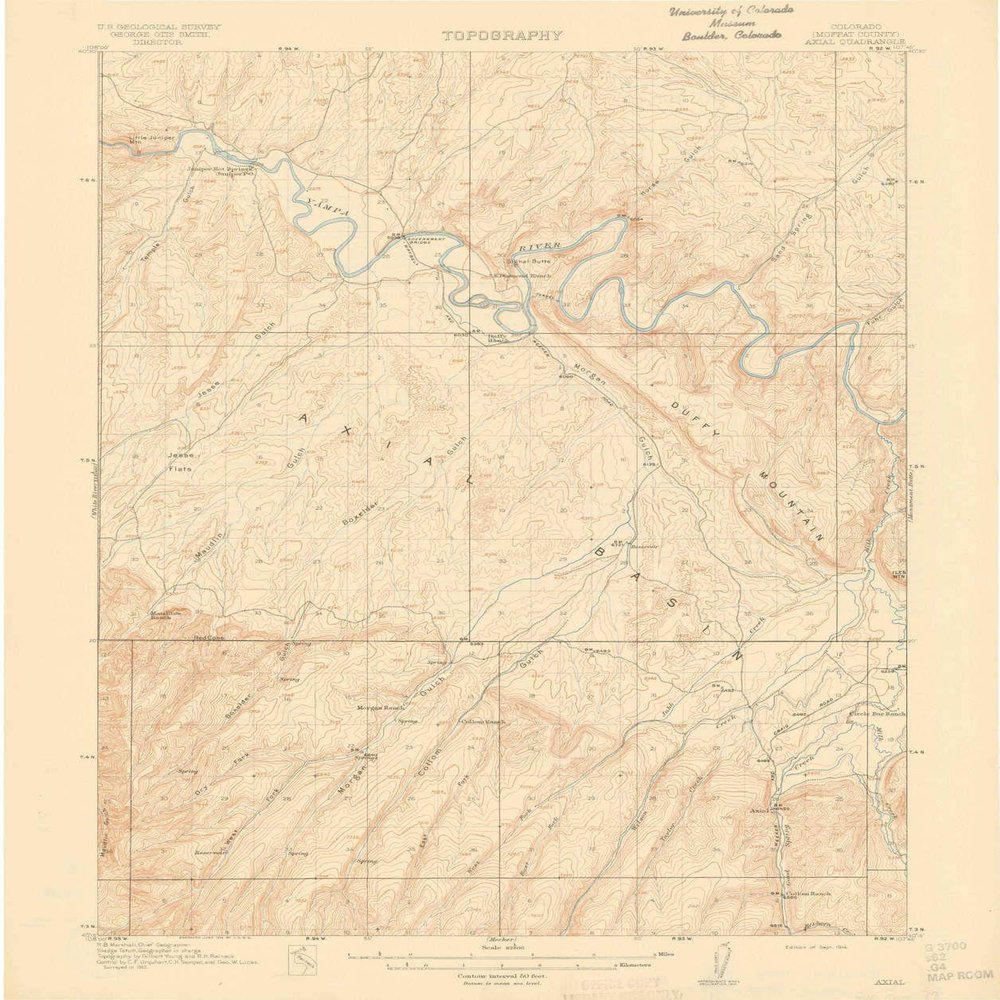 YellowMaps Axial CO topo map, 1:62500 Scale, 15 X 15 Minute, Historical, 1914, 19.8 x 16.6 in - Polypropylene