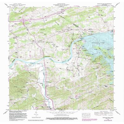 YellowMaps Douglas Dam TN topo map, 1:24000 Scale, 7.5 X 7.5 Minute, Historical, 1961, Updated 1987, 27.5 x 22 in - Polypropylene