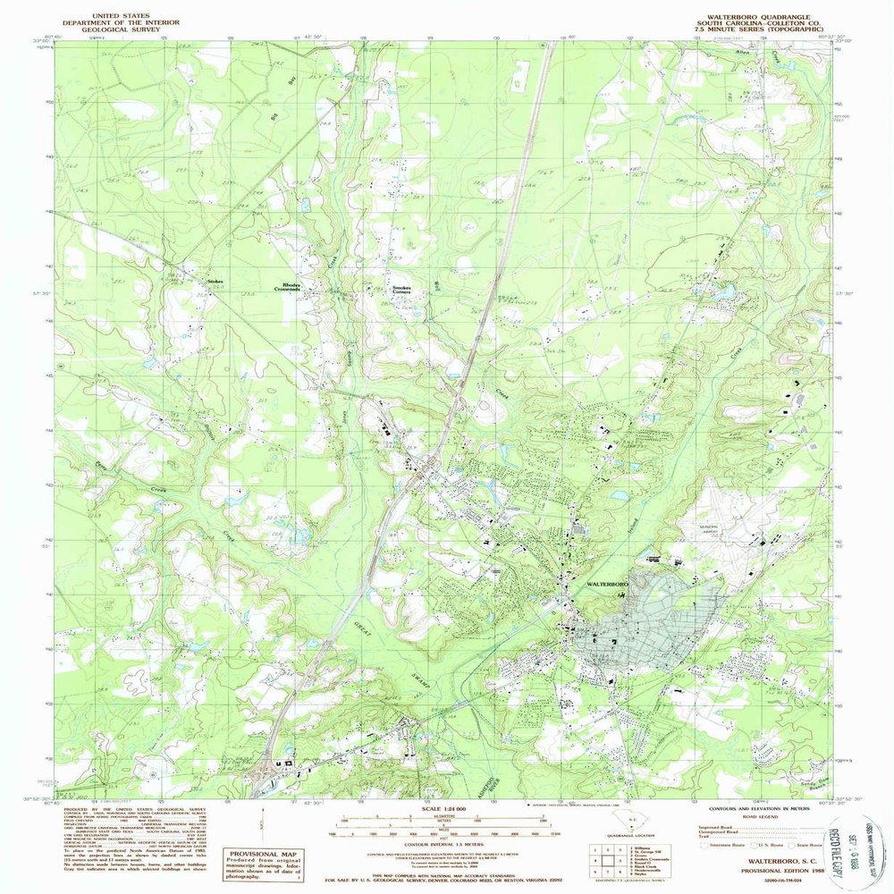 YellowMaps Walterboro SC topo map, 1:24000 Scale, 7.5 X 7.5 Minute, Historical, 1988, Updated 1988, 26.8 x 22 in - Polypropylene