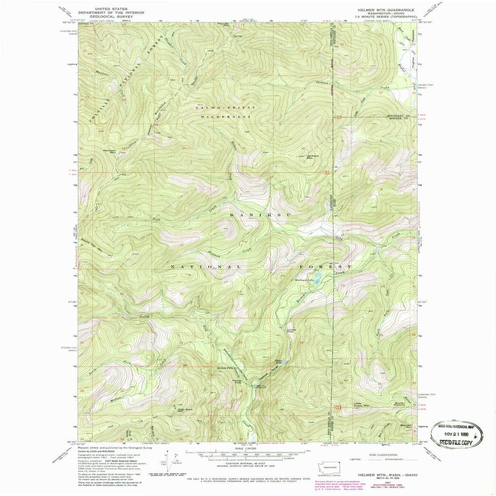 YellowMaps Helmer MTN WA topo map, 1:24000 Scale, 7.5 X 7.5 Minute, Historical, 1967, Updated 1986, 27 x 22 in - Polypropylene