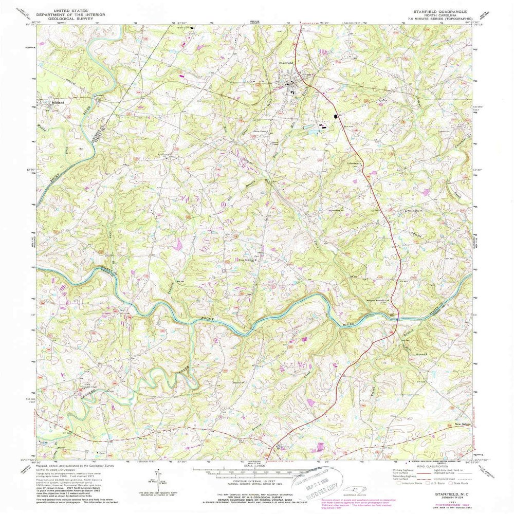 YellowMaps Stanfield NC topo map, 1:24000 Scale, 7.5 X 7.5 Minute, Historical, 1971, Updated 1987, 26.8 x 22 in - Polypropylene
