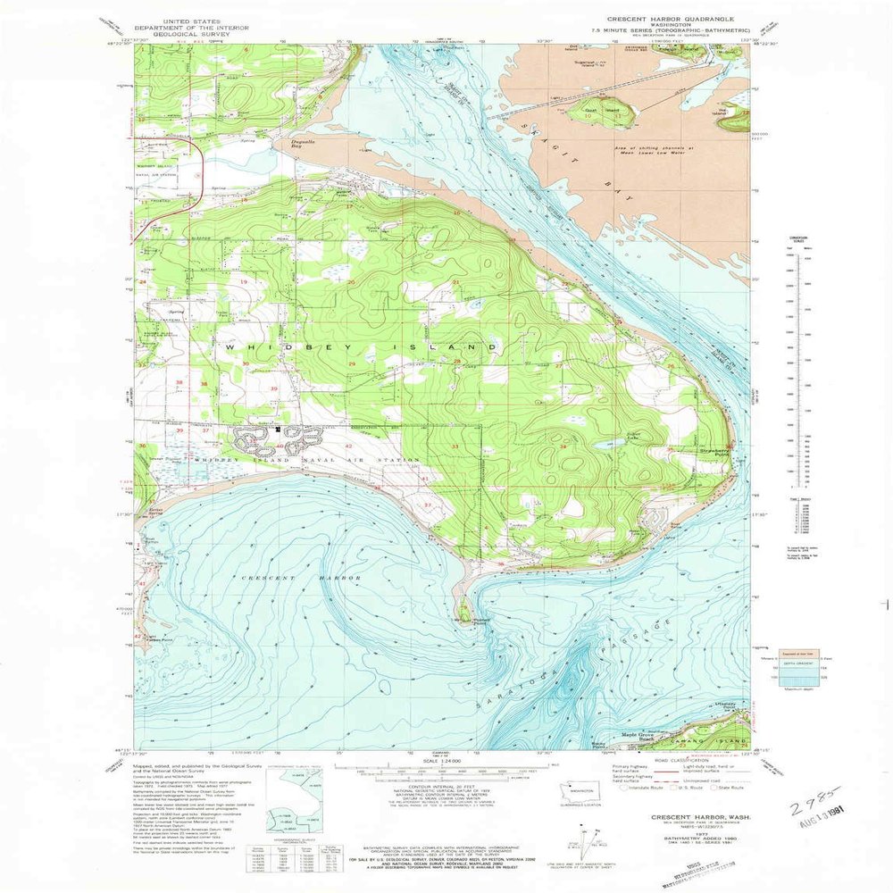 YellowMaps Crescent Harbor WA topo map, 1:24000 Scale, 7.5 X 7.5 Minute, Historical, 1977, Updated 1981, 29.1 x 22.2 in - Polypropylene