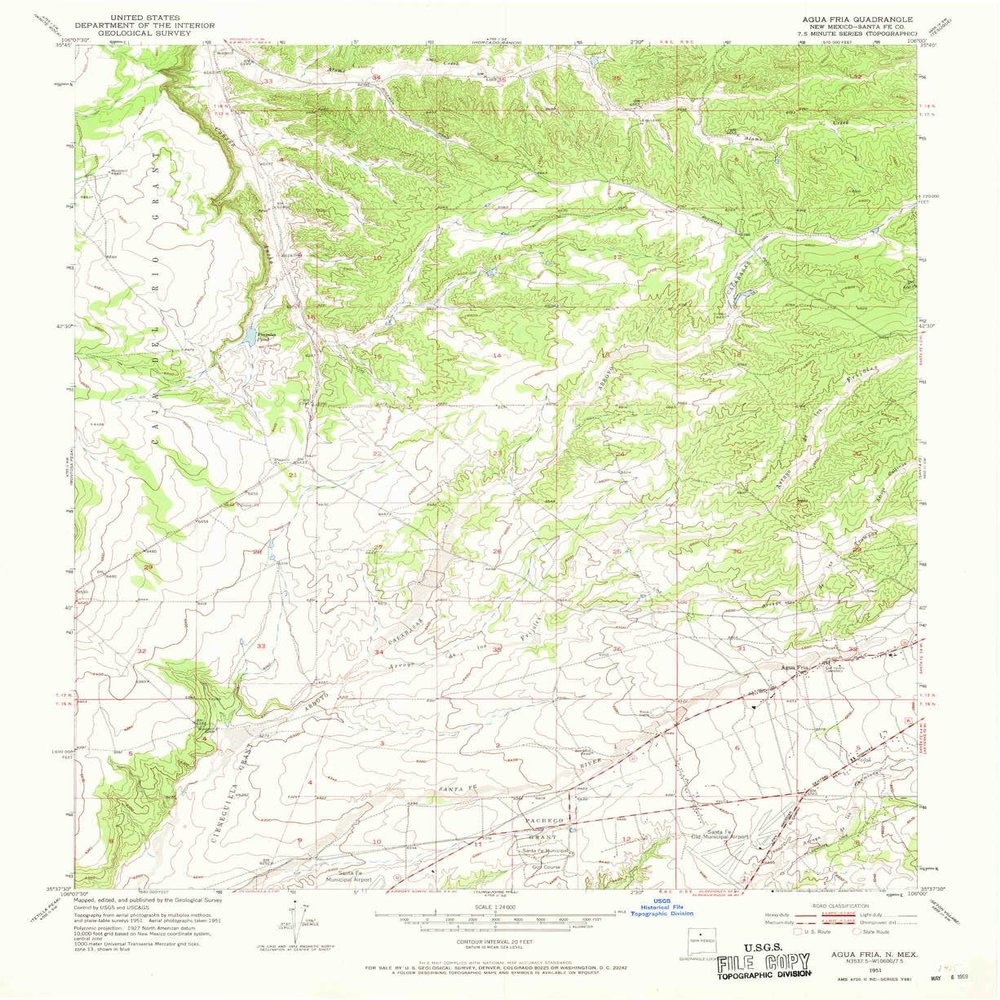 YellowMaps Agua Fria NM topo map, 1:24000 Scale, 7.5 X 7.5 Minute, Historical, 1951, Updated 1969, 27 x 22 in - Polypropylene