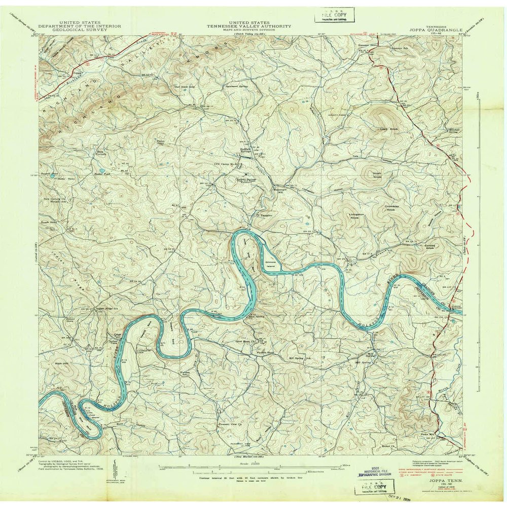 YellowMaps Joppa TN topo map, 1:24000 Scale, 7.5 X 7.5 Minute, Historical, 1939, 27.4 x 22 in - Tyvek
