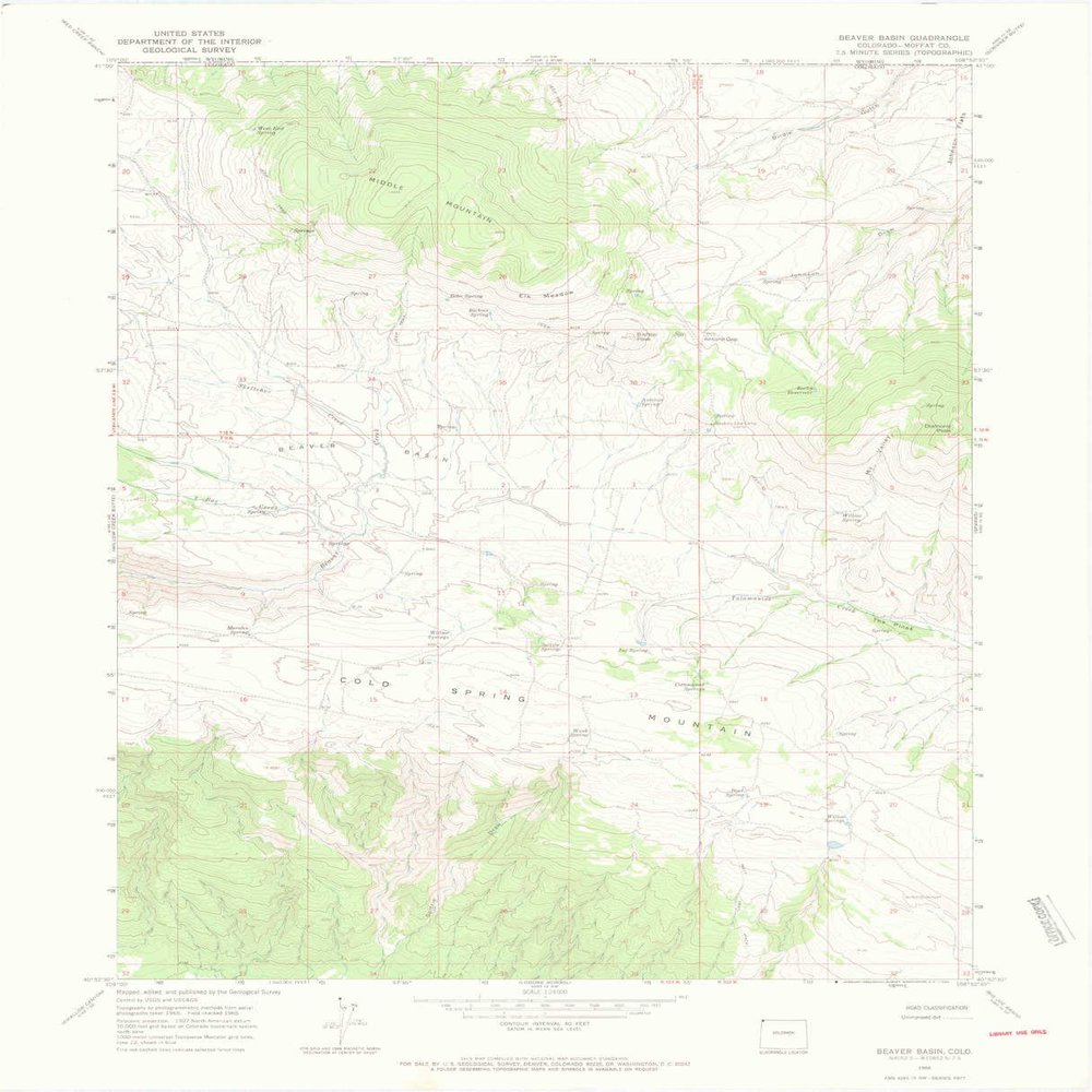 YellowMaps Beaver Basin CO topo map, 1:24000 Scale, 7.5 X 7.5 Minute, Historical, 1966, Updated 1969, 27.2 x 22.1 in - Polypropylene