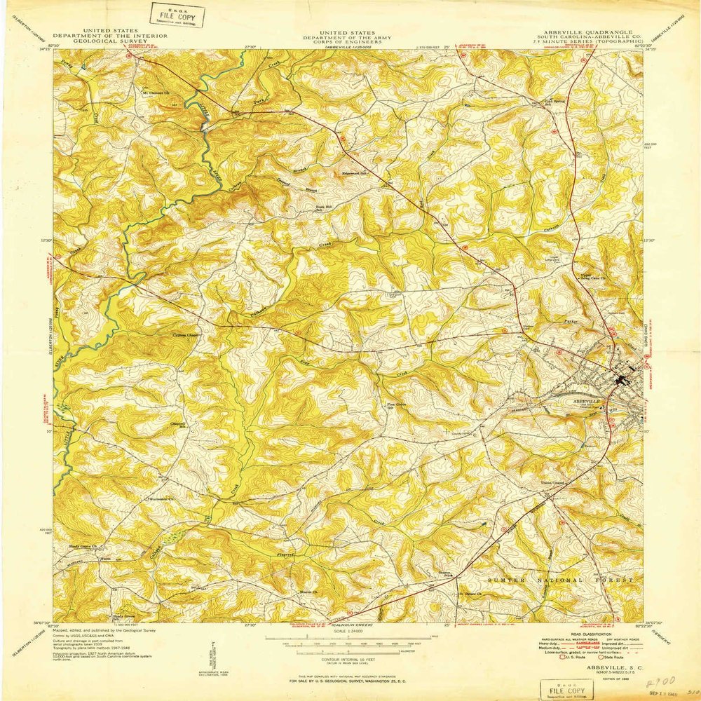 YellowMaps Abbeville SC topo map, 1:24000 Scale, 7.5 X 7.5 Minute, Historical, 1949, 27.8 x 22.5 in - Polypropylene