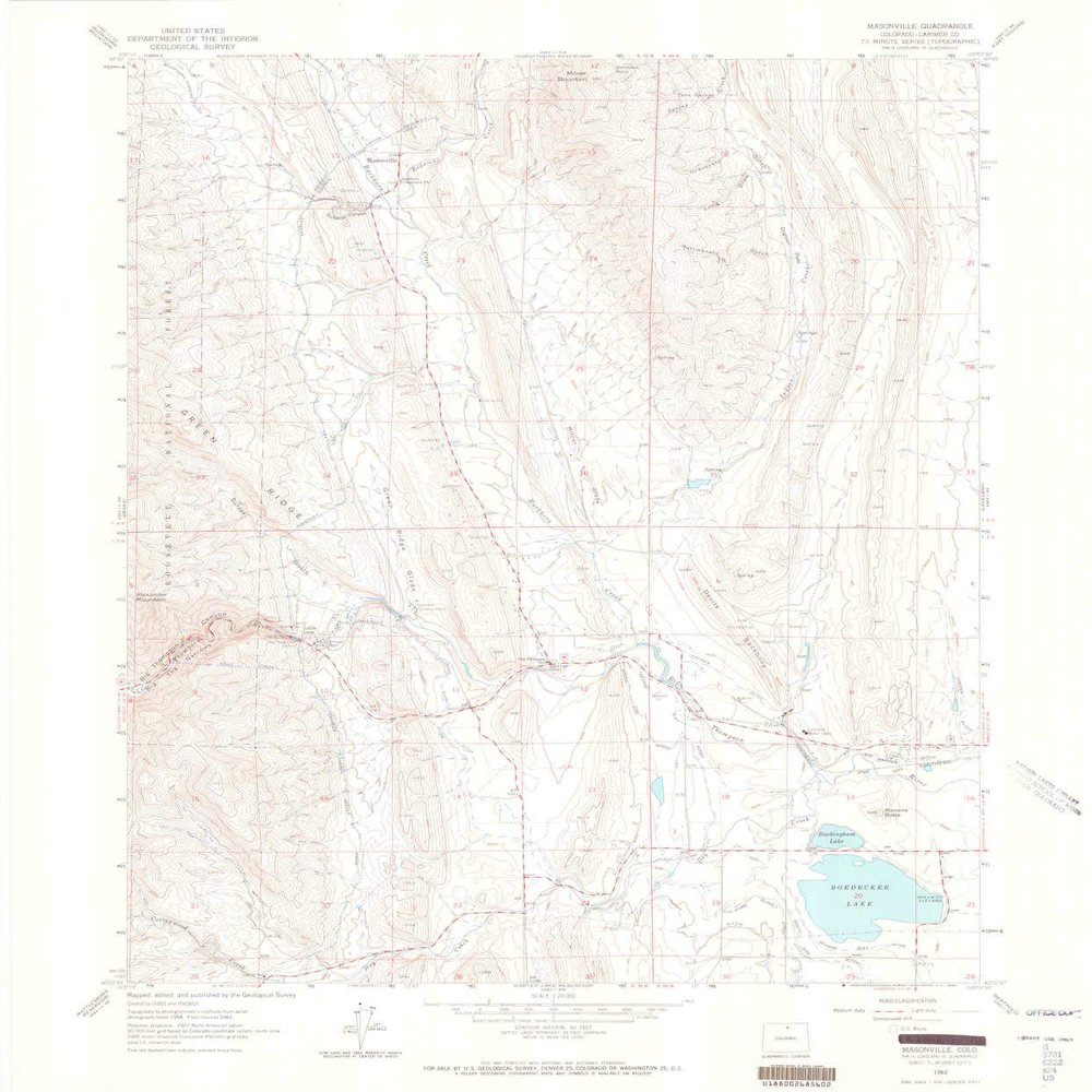 YellowMaps Masonville CO topo map, 1:24000 Scale, 7.5 X 7.5 Minute, Historical, 1962, Updated 1964, 26.9 x 22.3 in - Polypropylene