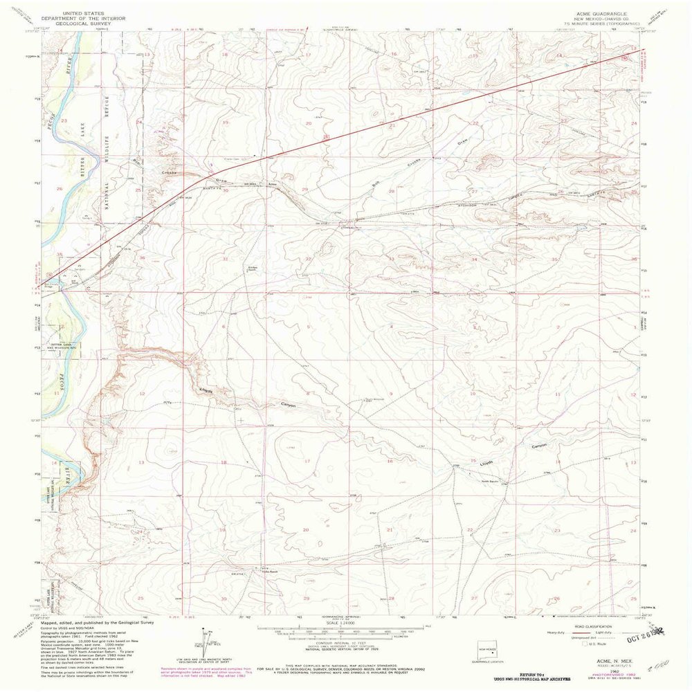 YellowMaps Acme NM topo map, 1:24000 Scale, 7.5 X 7.5 Minute, Historical, 1962, Updated 1982, 27 x 22 in - Tyvek