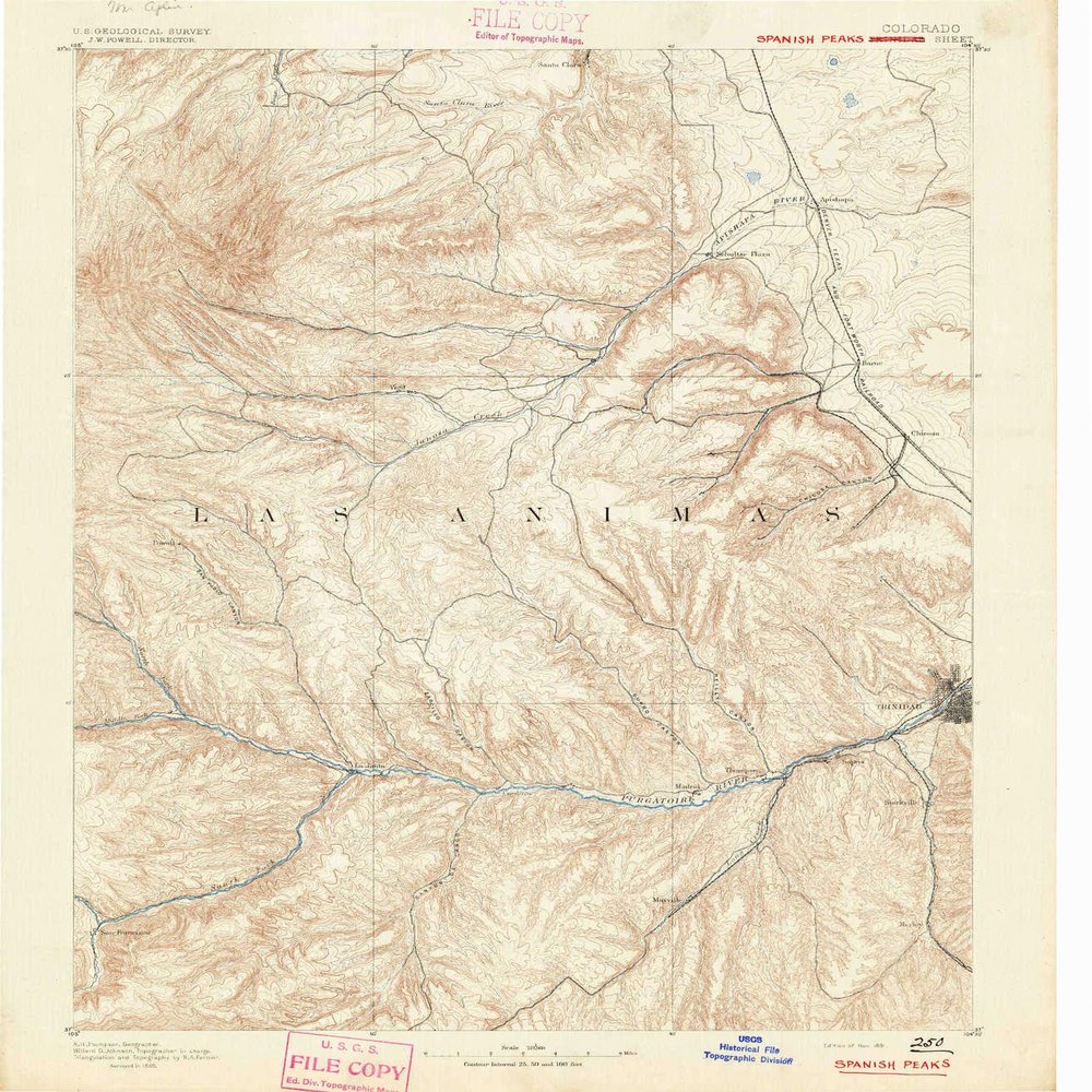 YellowMaps Spanish Peaks CO topo map, 1:125000 Scale, 30 X 30 Minute, Historical, 1891, 19.5 x 17 in - Polypropylene